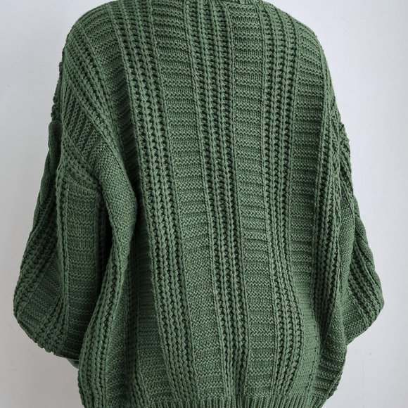 Olive Green Casual Womens Solid Button Front Cable Knit Cardigan - Picture 2 of 5